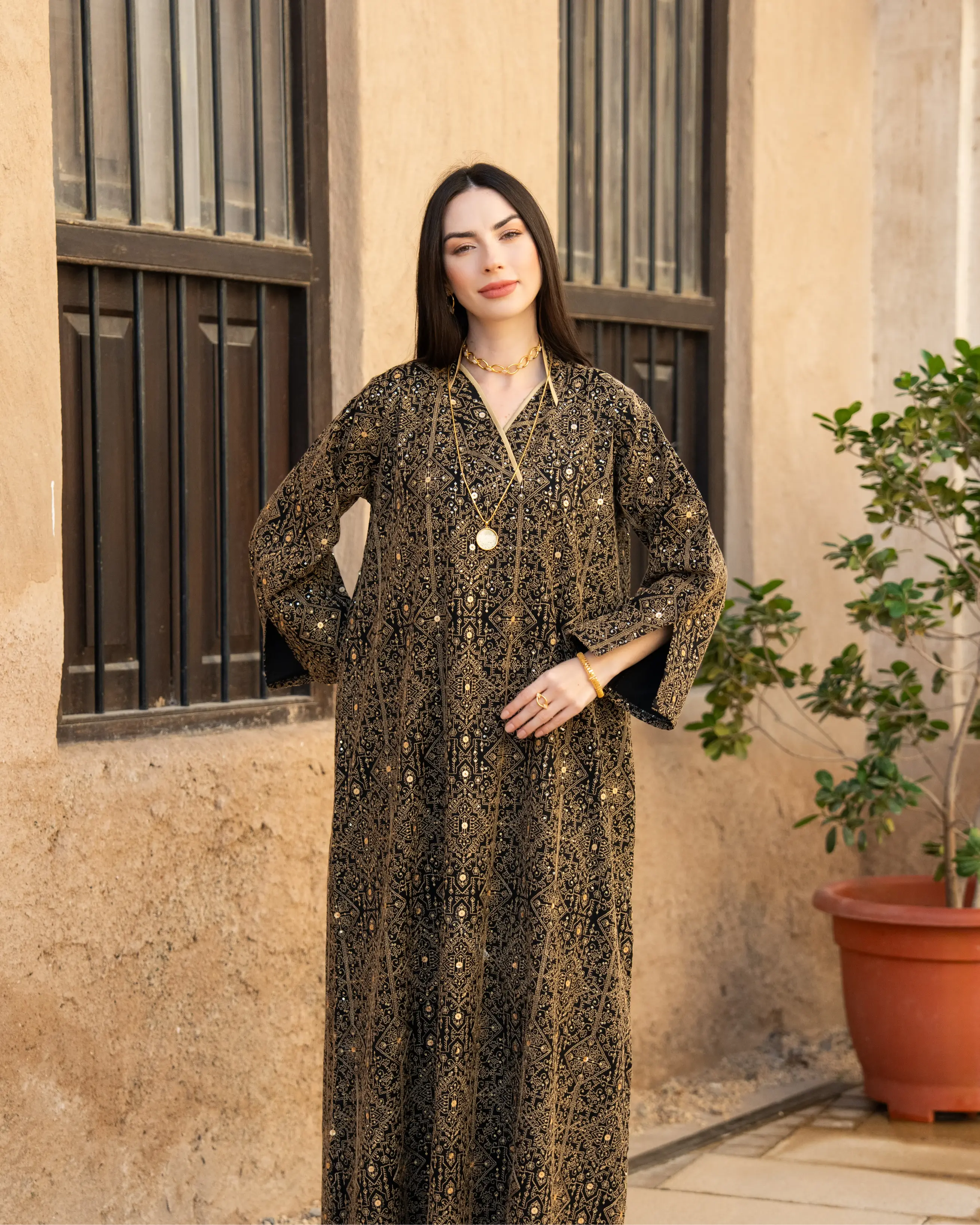 Embroider Black & Gold Dress