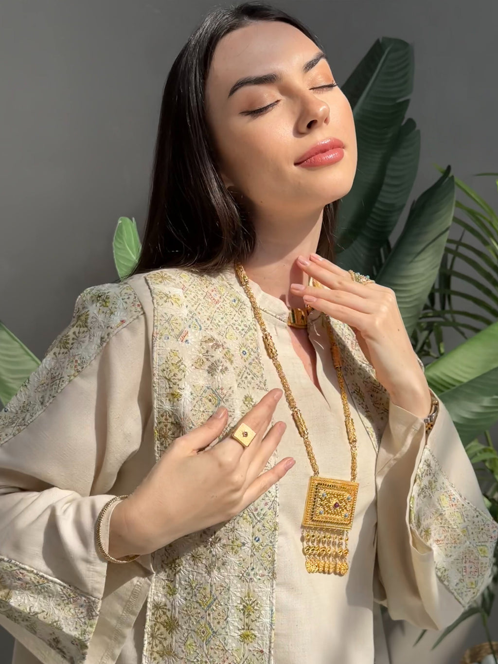 Embroider Green + Beige Dress
