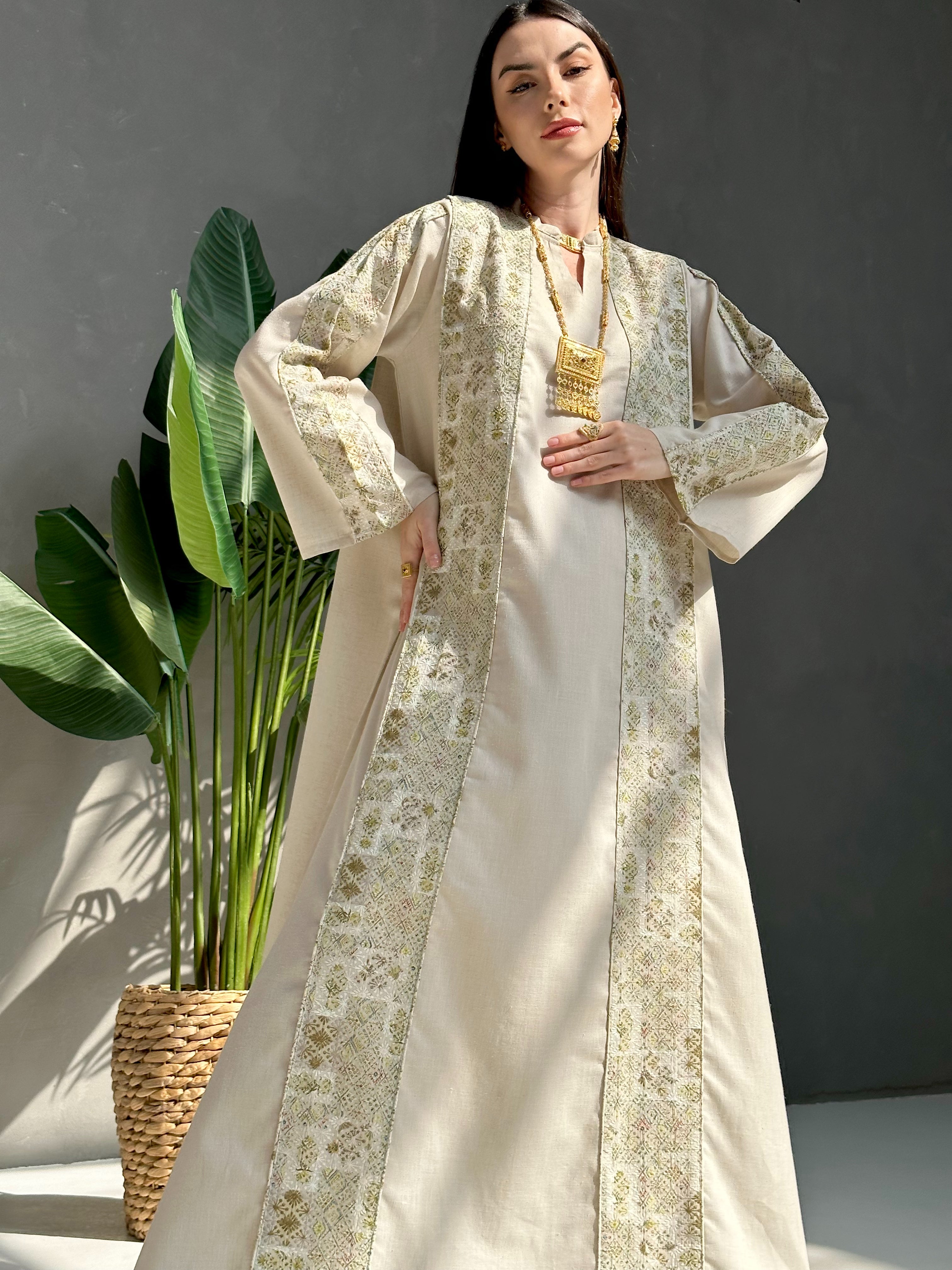 Embroider Green + Beige Dress