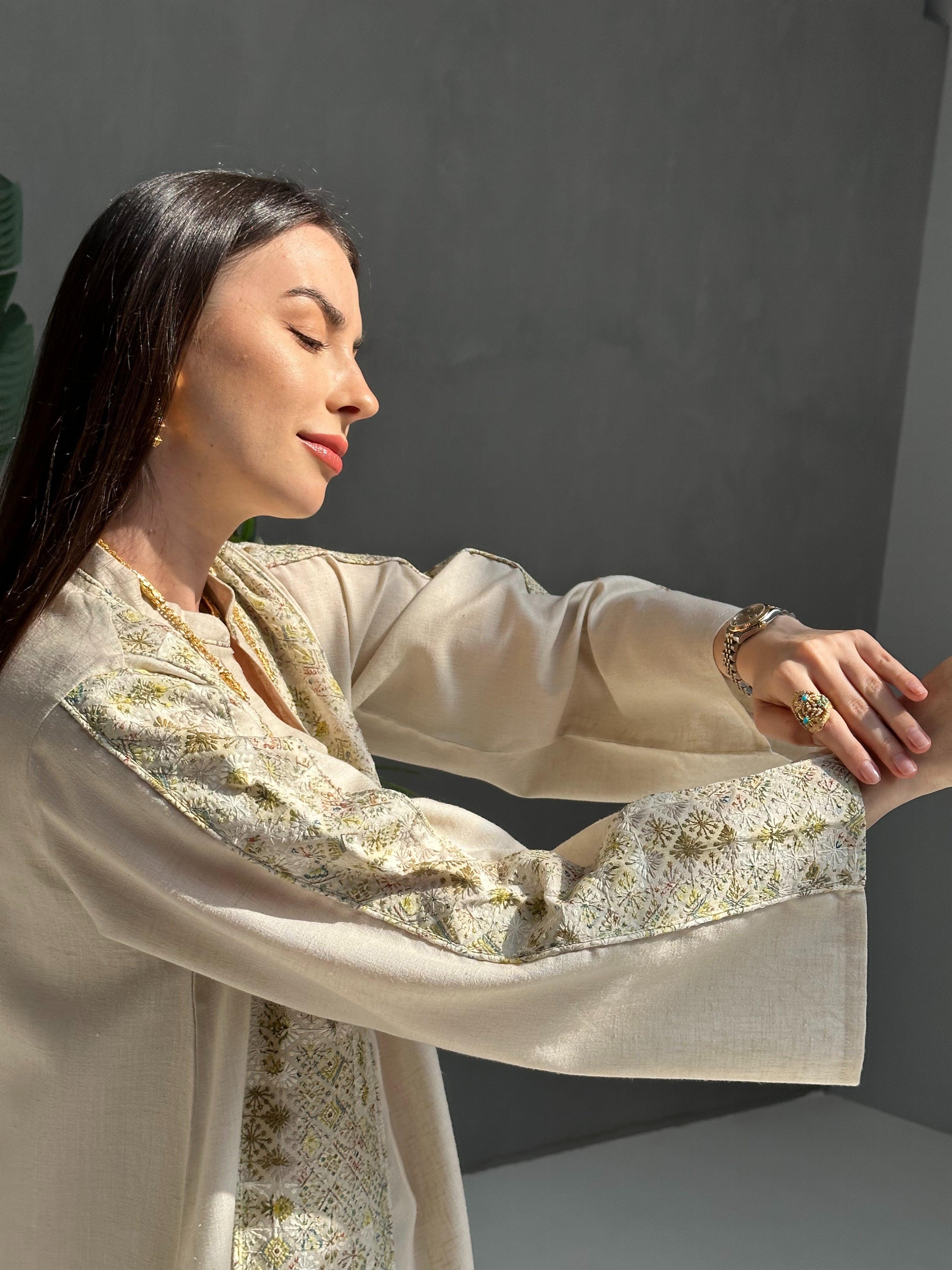 Embroider Green + Beige Dress