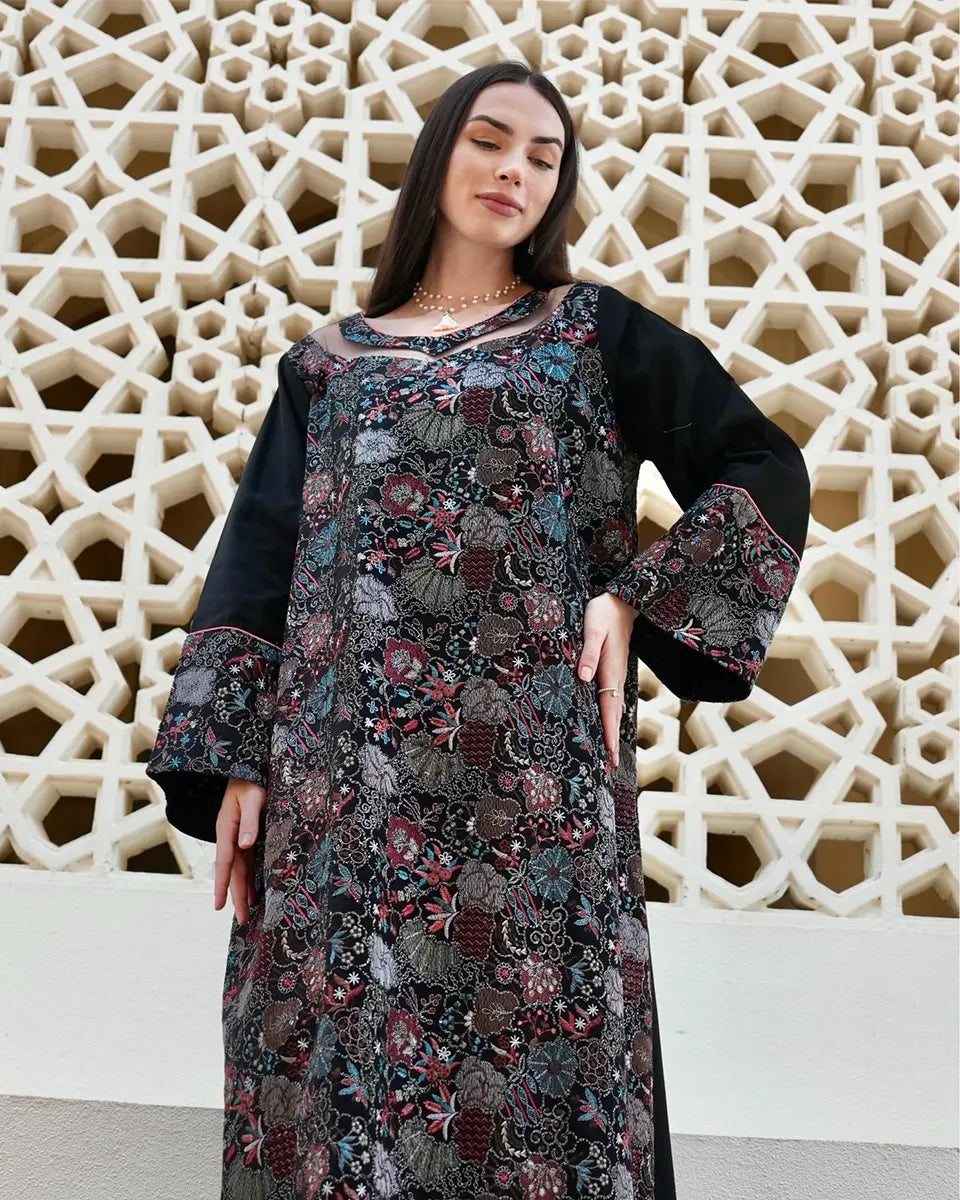 Midnight Bloom Embroidered Dress