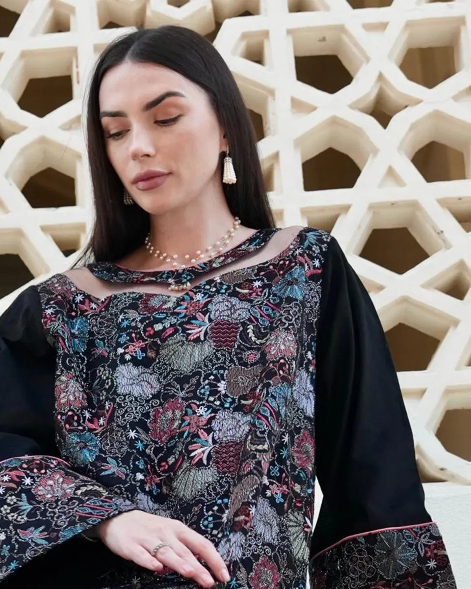 Midnight Bloom Embroidered Dress