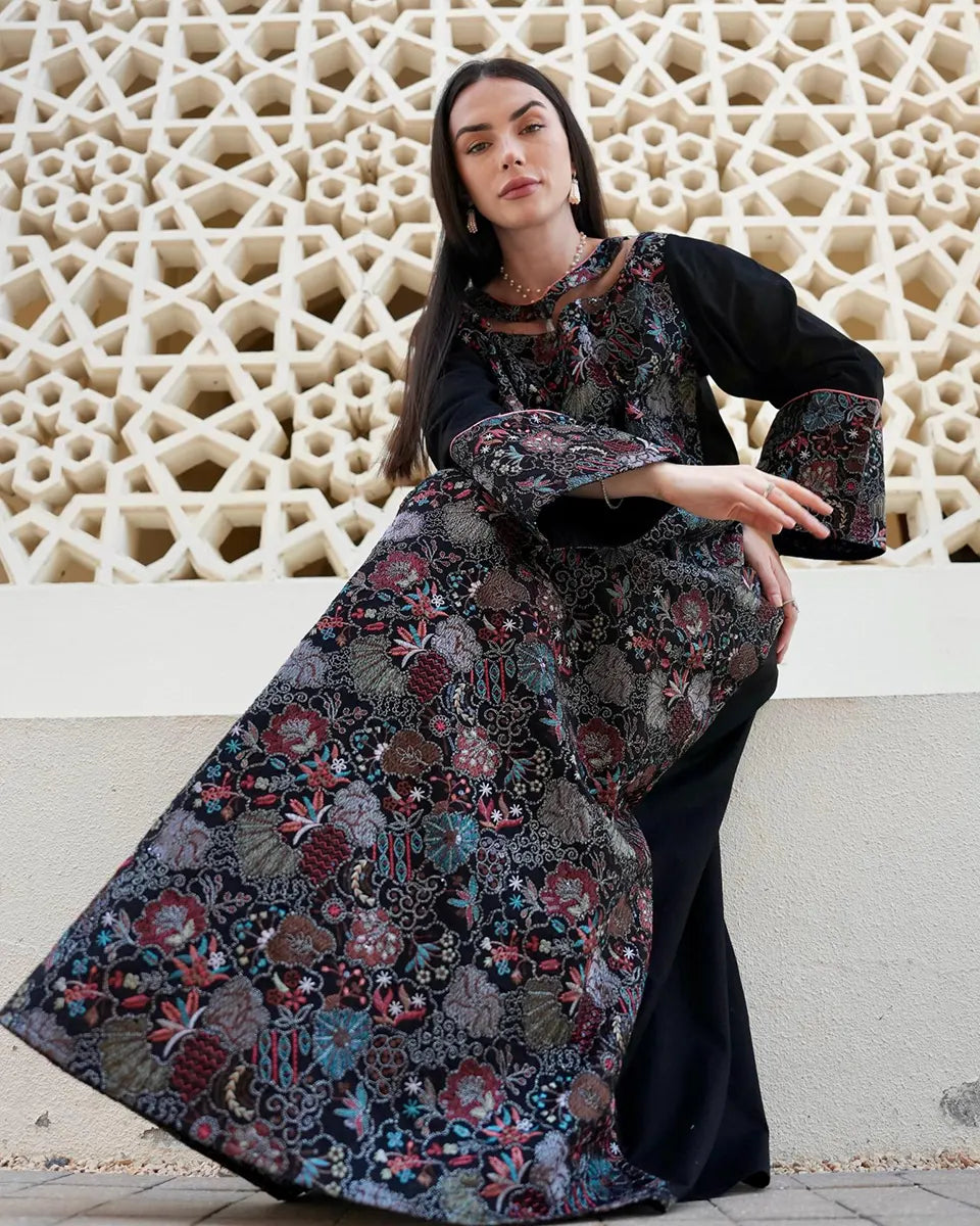 Midnight Bloom Embroidered Dress