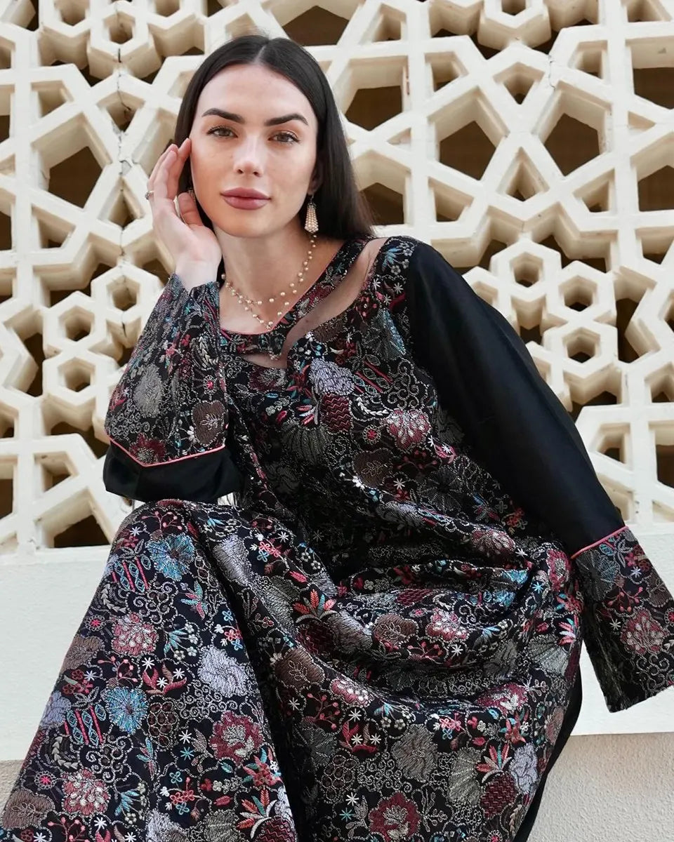 Midnight Bloom Embroidered Dress