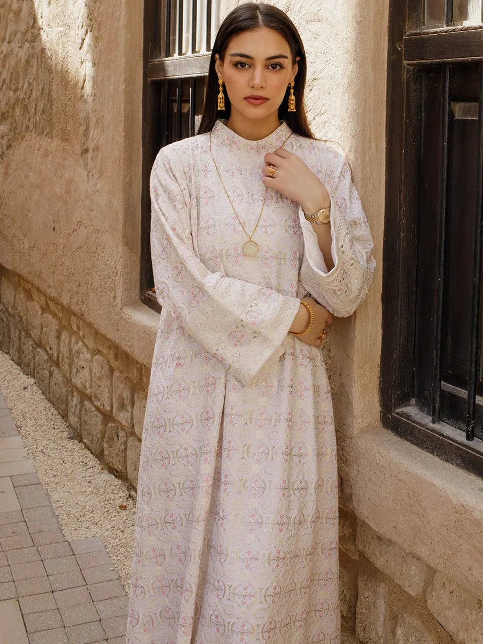 Embroider Off White Dress