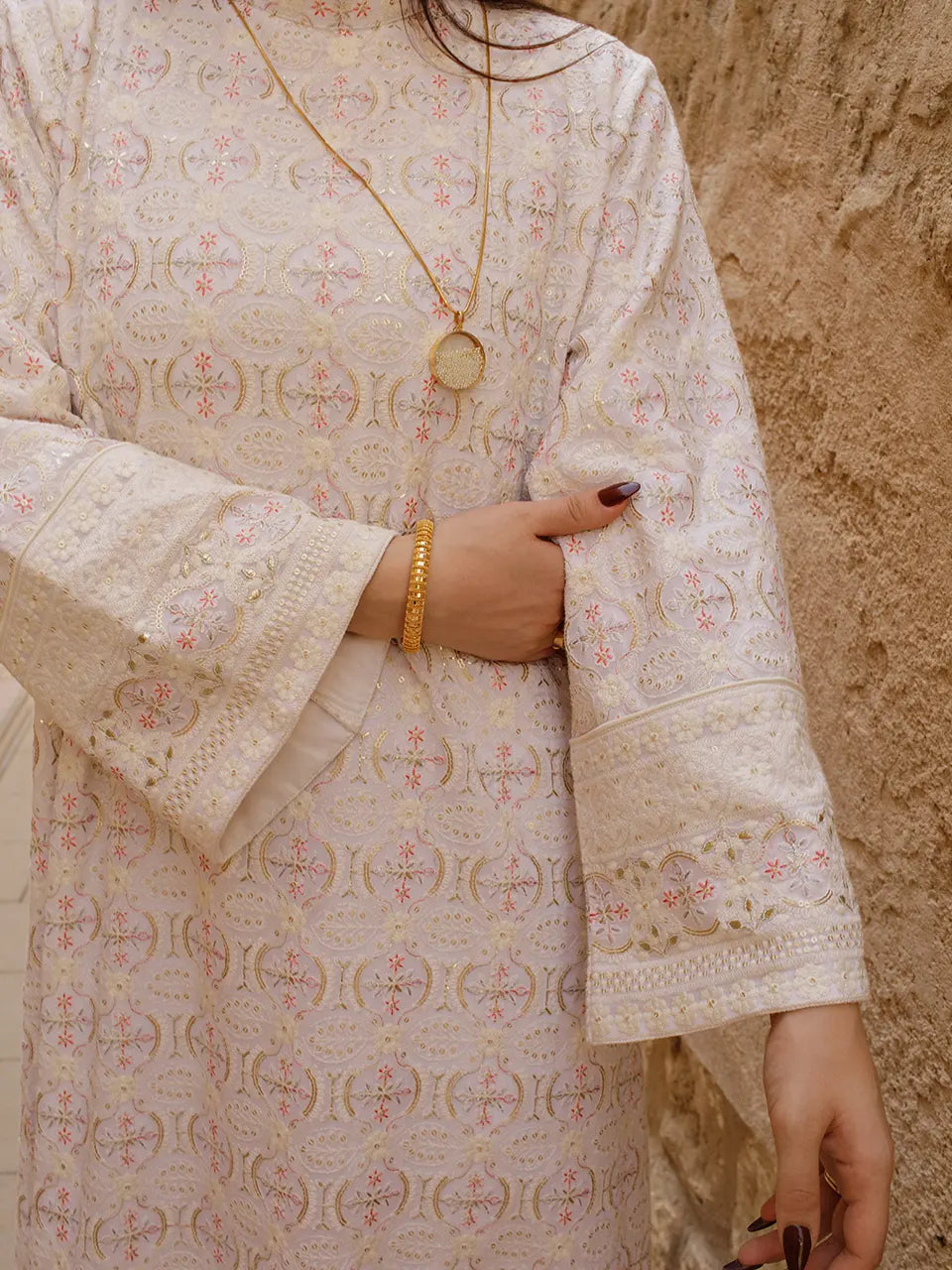 Embroider Off White Dress