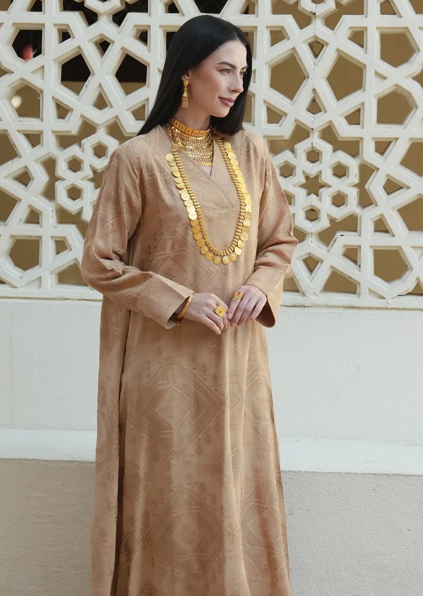 Oasis Sand Embroidered Dress