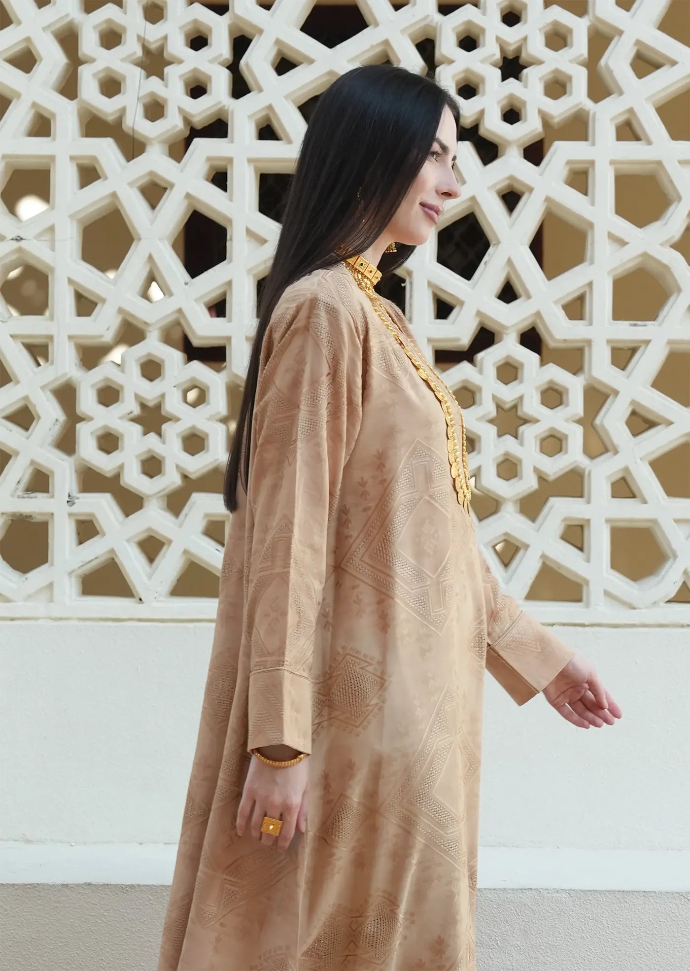 Oasis Sand Embroidered Dress