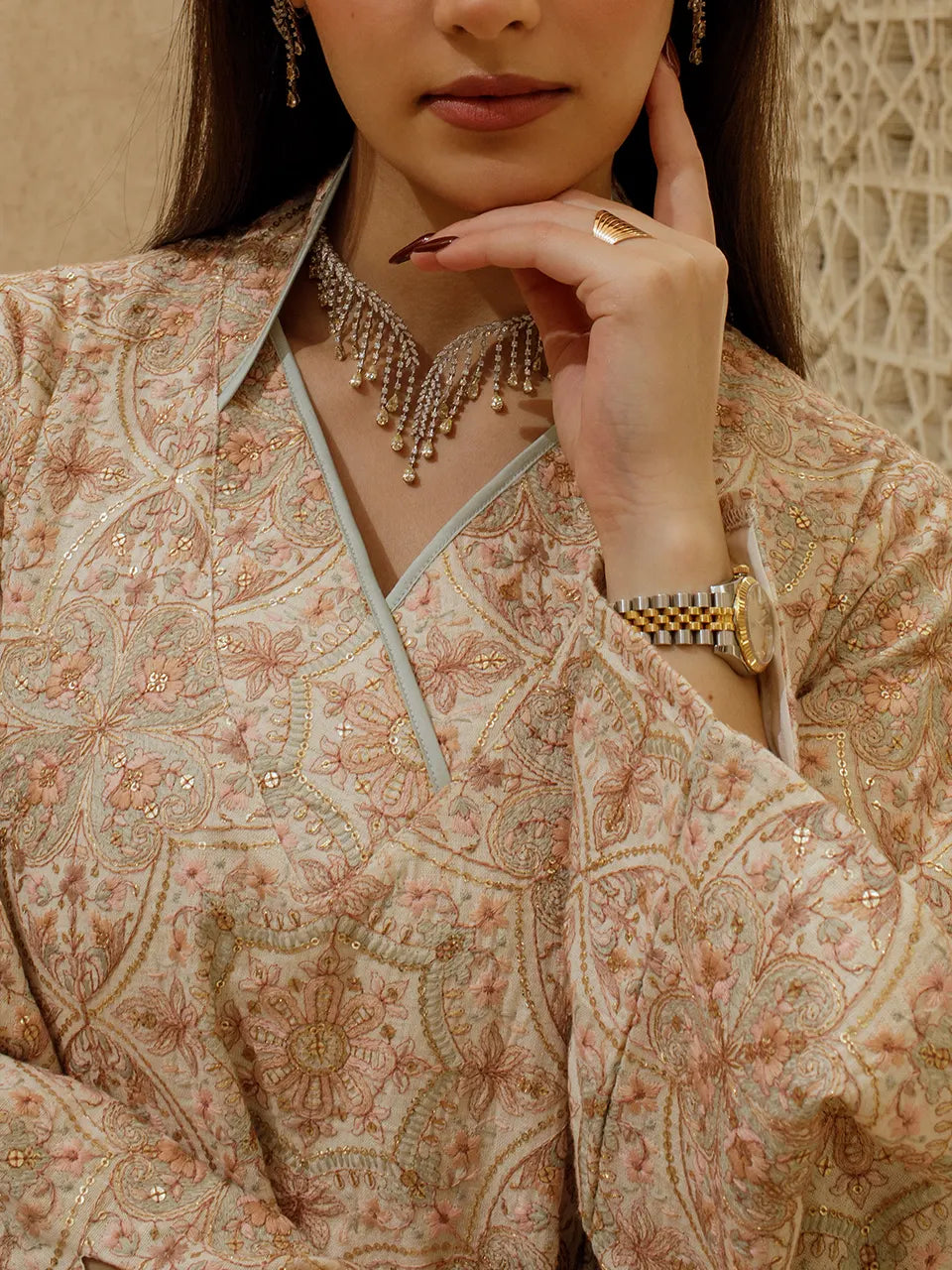 Embroider Golden Peach Dress