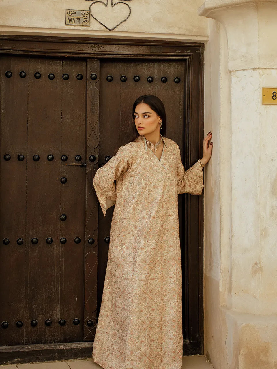 Embroider Golden Peach Dress