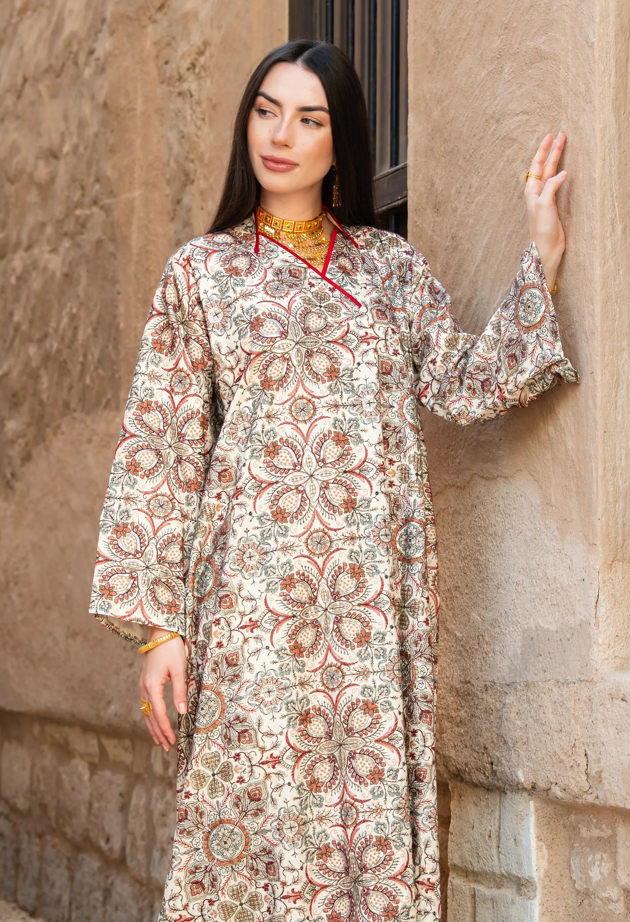 Embroider Red & Cream Dress