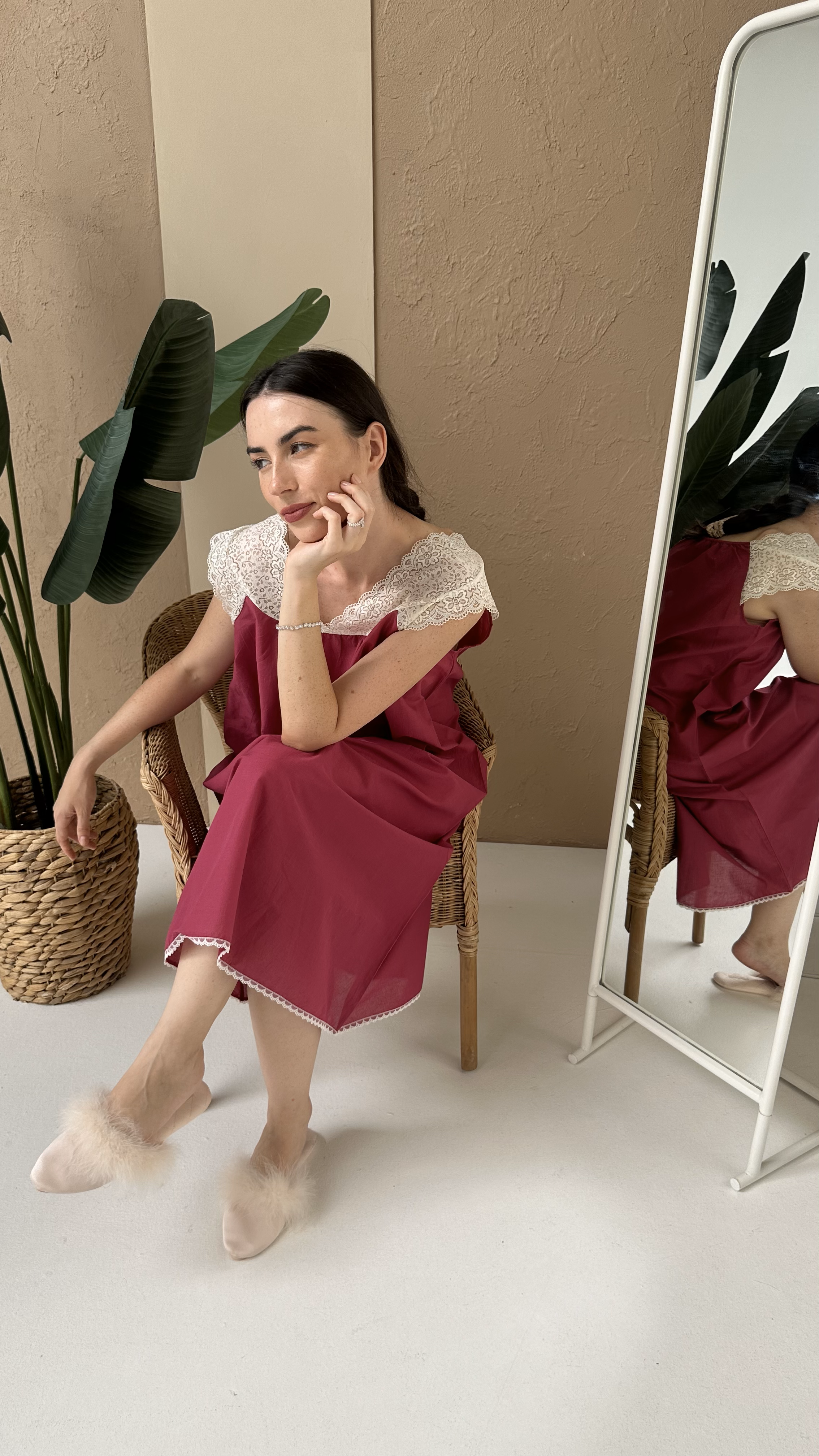 Dantelle Cotton Dress Maroon