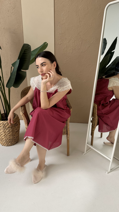Dantelle Cotton Dress Maroon